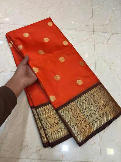 Janaki Orange Semi Katan Silk Saree