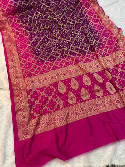 Bandini Rani Pink & Magenta Banarasi Soft Bandhej Warm Silk Saree