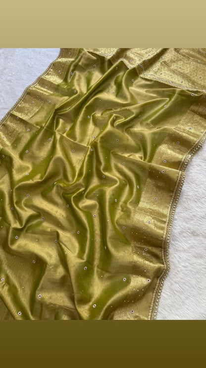 Aafreen Olive Tissue Silk Saree