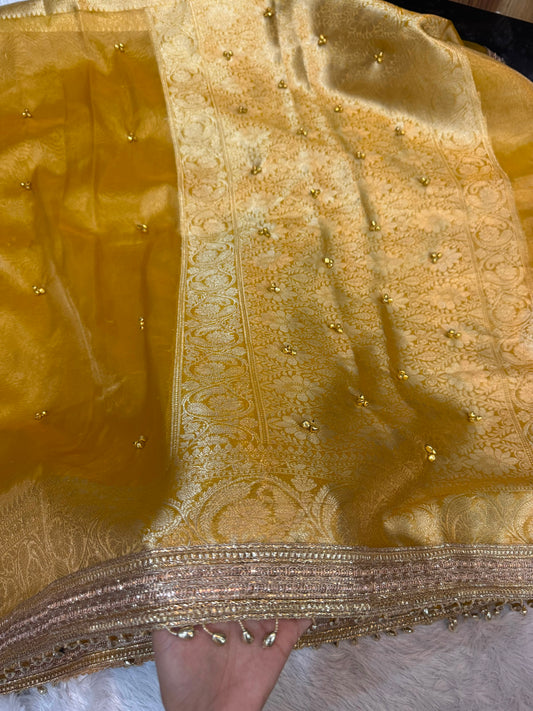Madhur Ghungroo Yellow Tissue Silk Saree