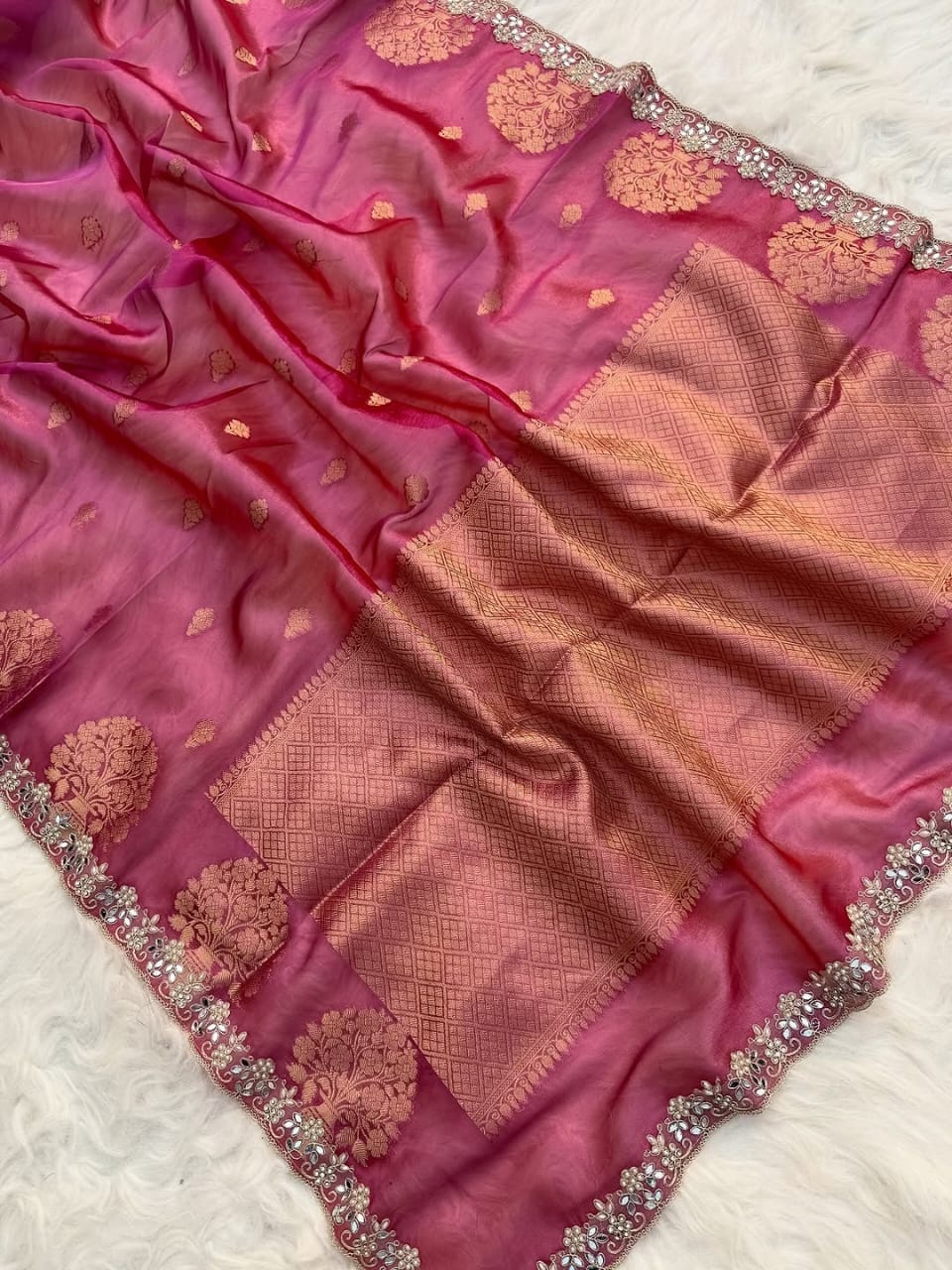 Zareen Pink Tissue Silk Saree