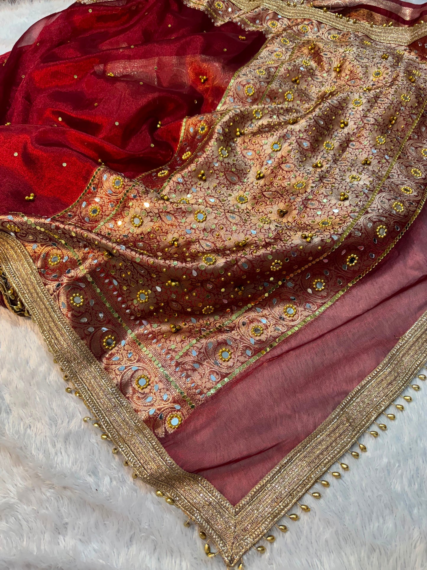 Ghungroo Red Tissue Silk Saree