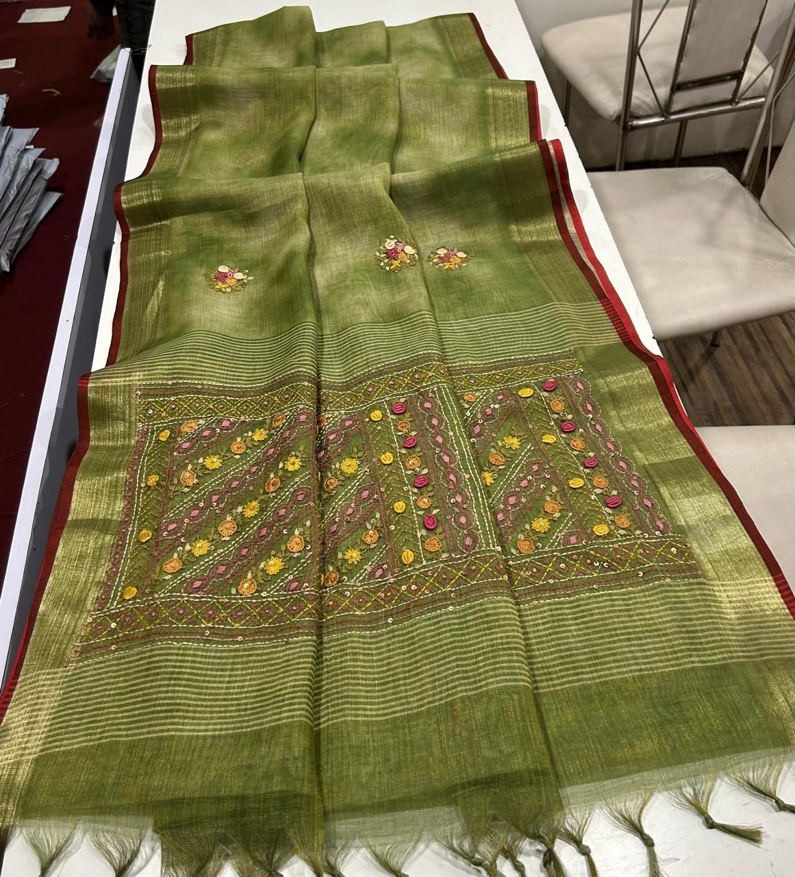 Iraah Green Linen Tissue Saree