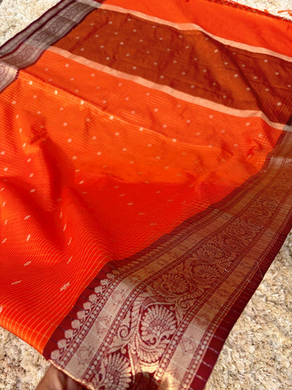 Sharada Orange Semi Gadwal Silk Saree