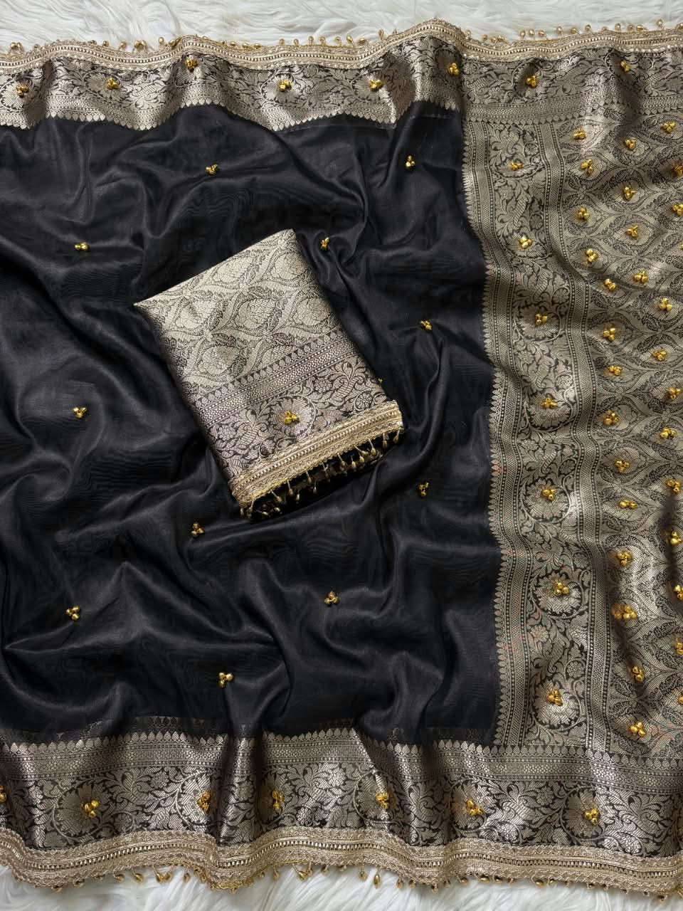 Runa Ghungroo Black Tissue Silk Saree