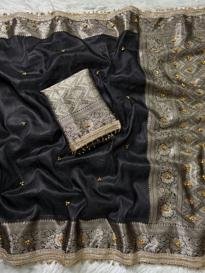 Runa Ghungroo Black Tissue Silk Saree