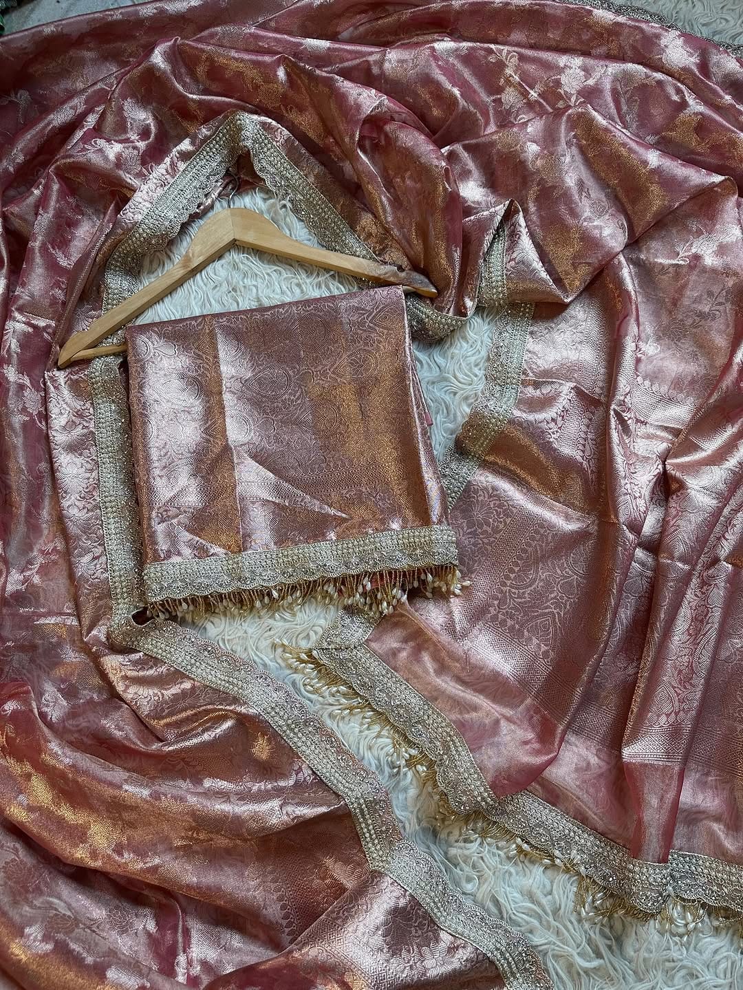 Malika Rose Gold Tissue Silk Saree
