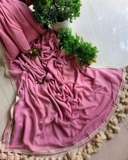 Aurya Pink Khadi Cotton Saree