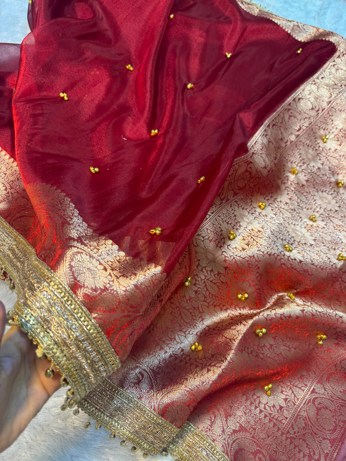 Madhur Ghungroo Red Tissue Silk Saree