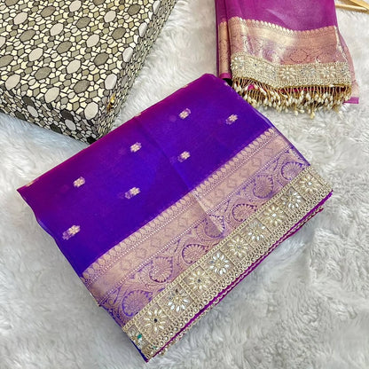 Suhani Purple Blue Tissue Silk Saree