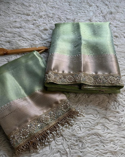 Zeenat Green Tissue Silk Saree