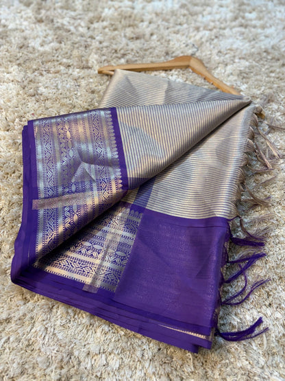 Vamika Royal Purple Mull Tissue Silk Saree