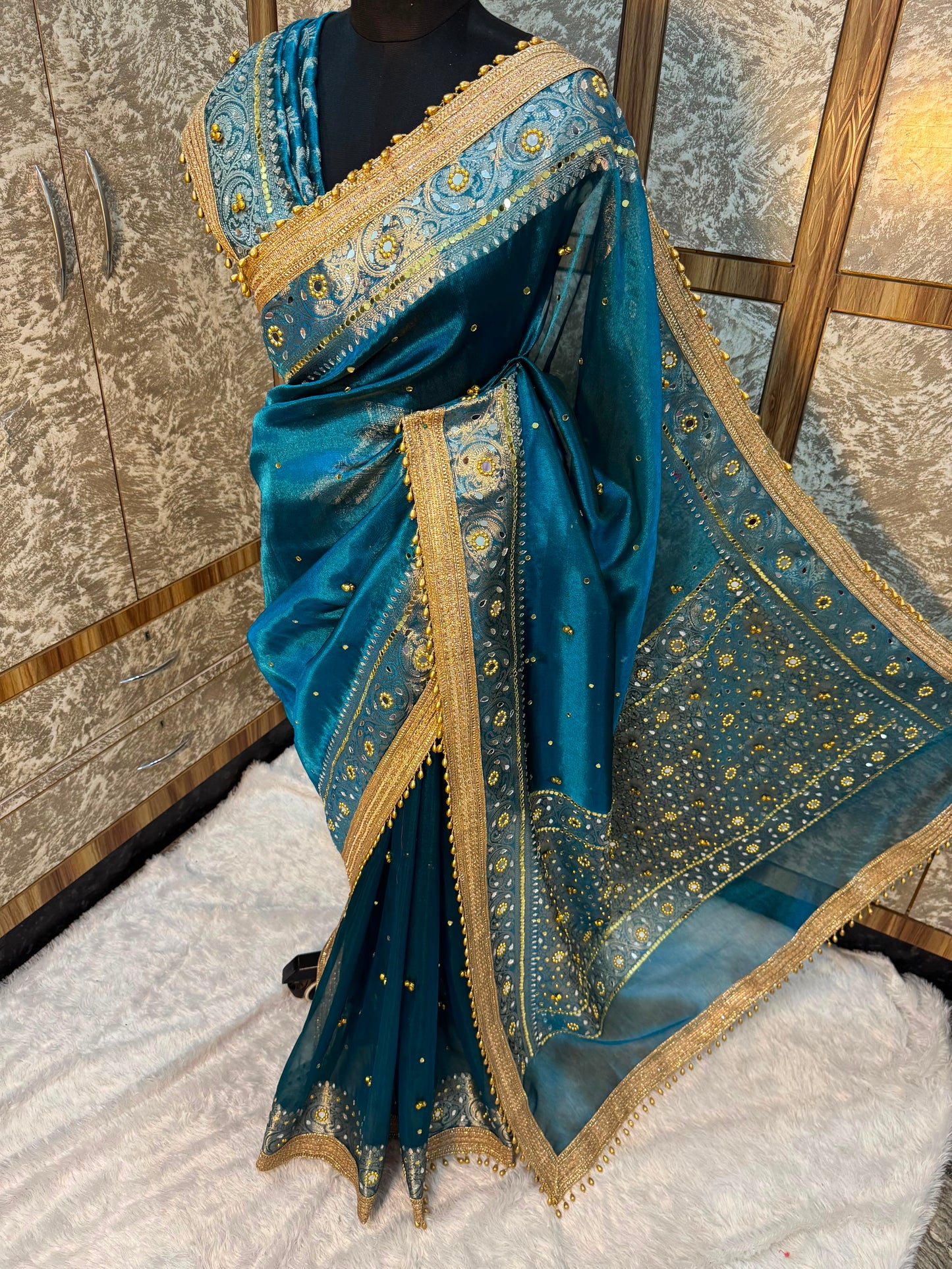 Ghungroo Blue Tissue Silk Saree