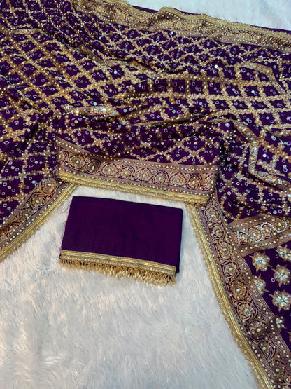 Bandhika Purple Banarasi Soft Georgette Bandhej Silk Saree