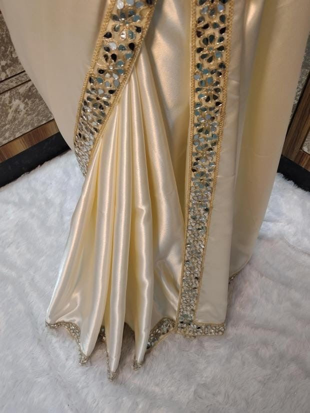 Sheen Ivory Pearl Zarqash Silk Saree