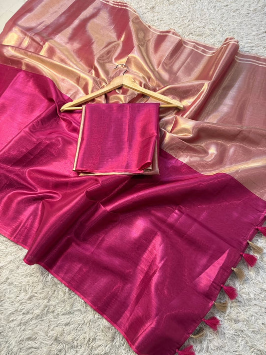 Myra Pink Chanderi Tissue Silk Saree