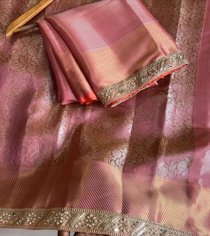 Roselle Blush Pink Banarasi Soft Kanchipuram Silk Saree