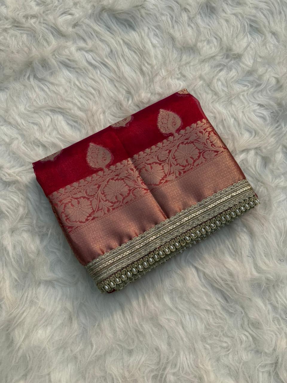 Zarina Red Tissue Saree