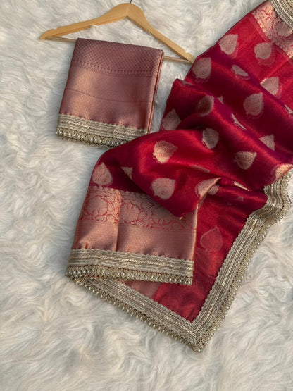 Zarina Red Tissue Saree