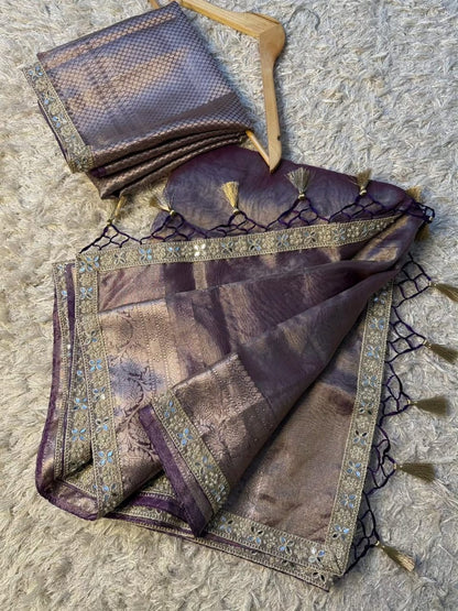 Aaria Purple Tissue Silk Saree