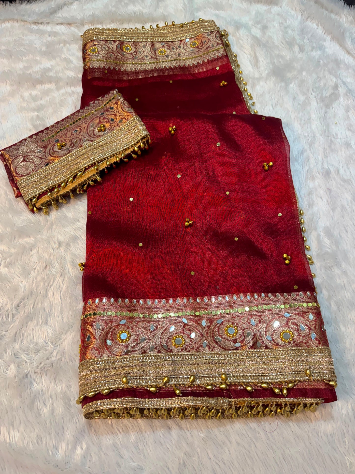 Ghungroo Red Tissue Silk Saree