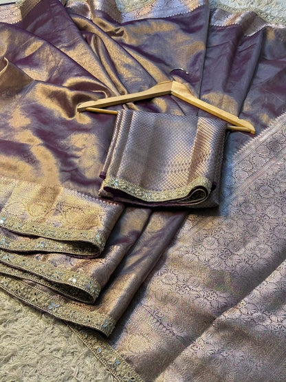 Aaria Purple Tissue Silk Saree