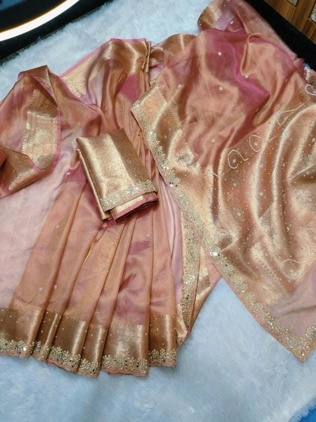 Fariha Peach Tissue Silk Saree