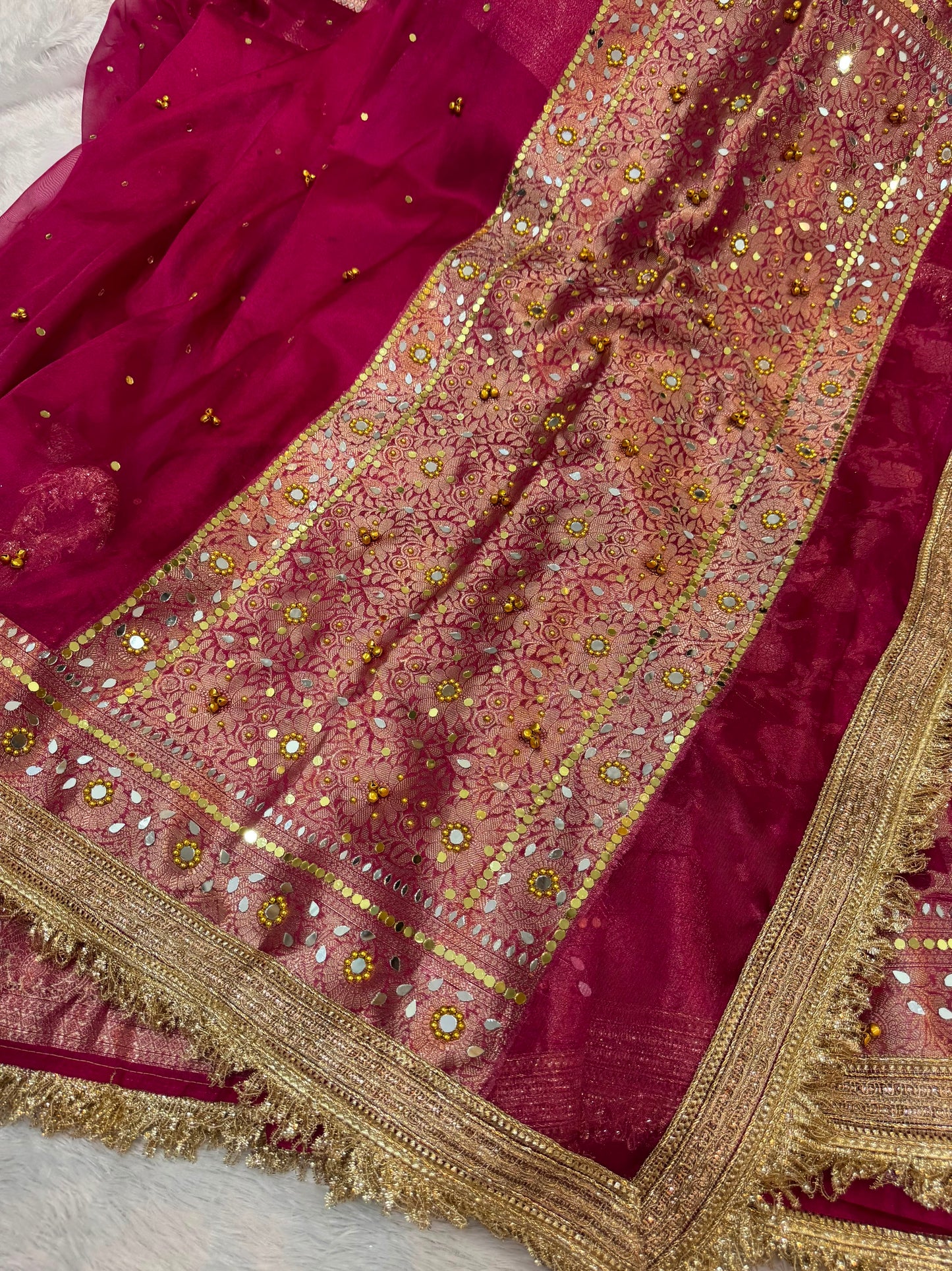 Anura Ghungroo Red Tissue Silk Saree