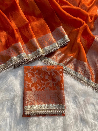 Charvi Orange Tissue Silk Saree