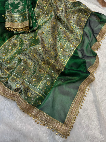 Jhanak Ghungroo Green Tissue Silk Saree