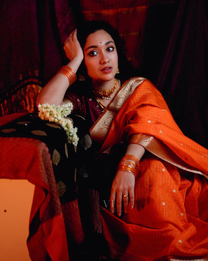 Sharada Orange Semi Gadwal Silk Saree