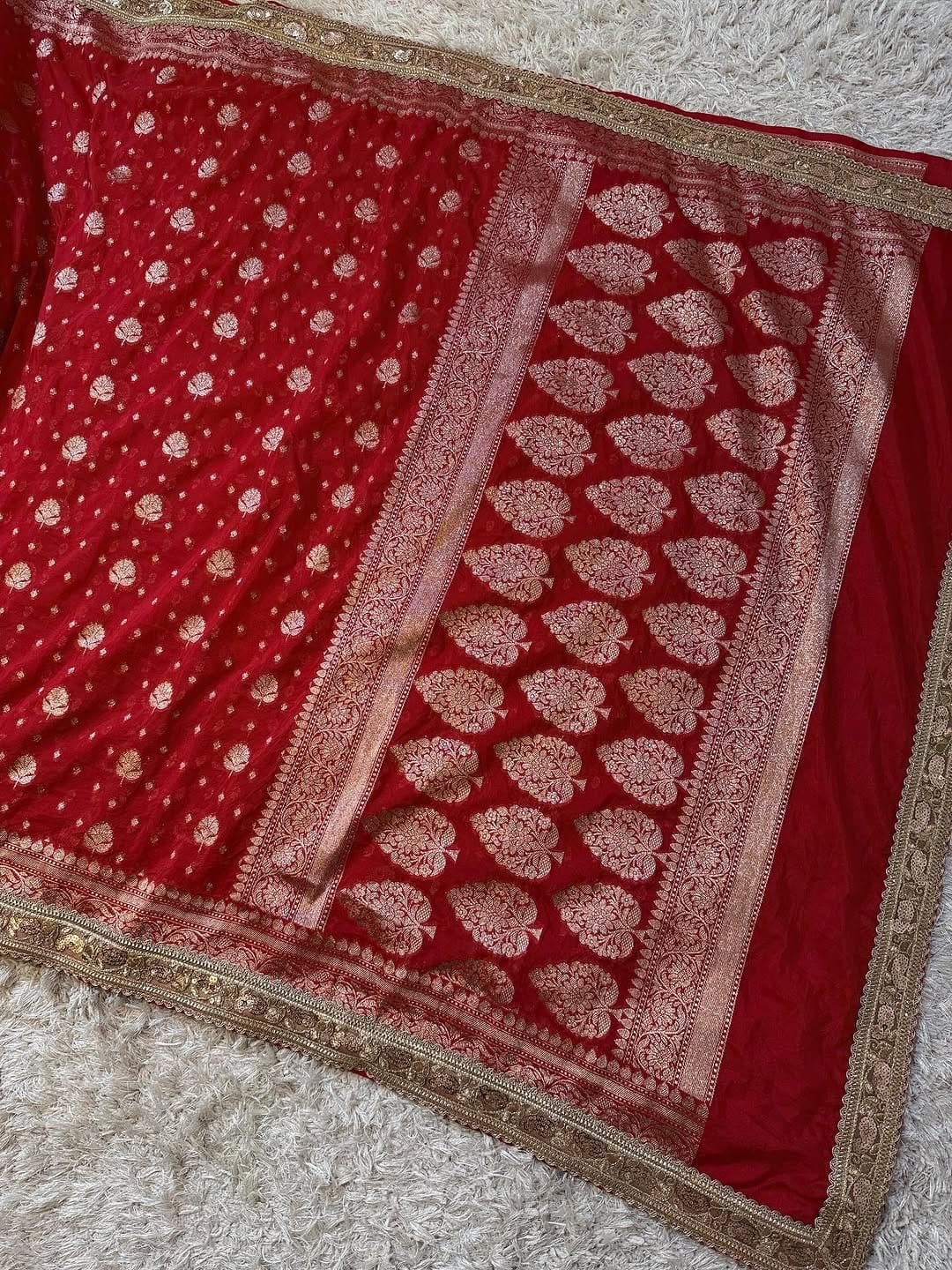 Kumkum Red Khadi Georgette Silk Saree