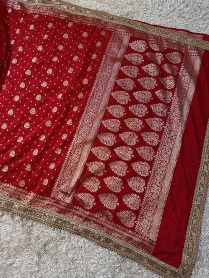 Kumkum Red Khadi Georgette Silk Saree