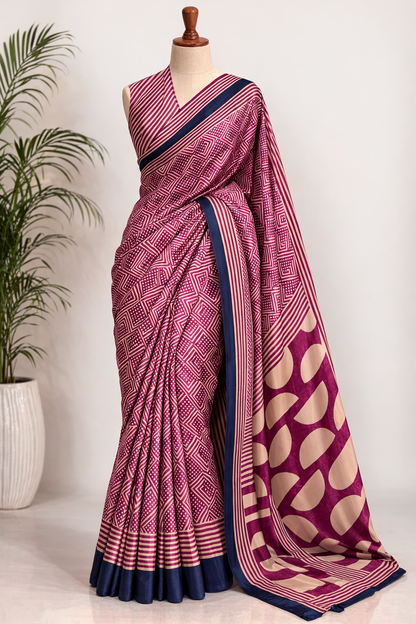 Navya Magenta Pink Dull Satin Silk Saree