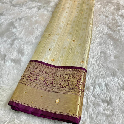 Sarika Ivory Cream Soft Kanchi Silk Saree