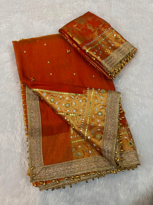 Jhanak Ghungroo Orange Tissue Silk Saree