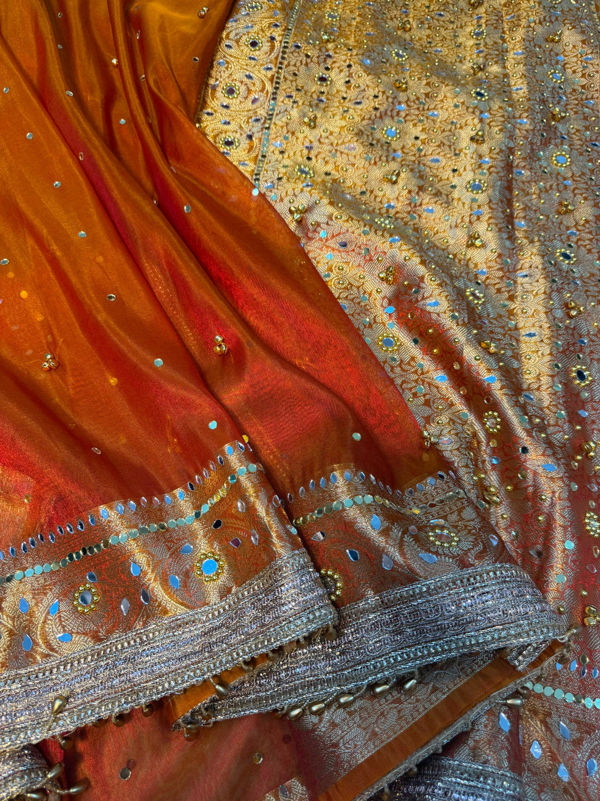 Jhanak Ghungroo Orange Tissue Silk Saree