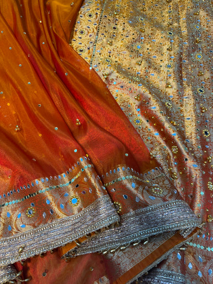 Jhanak Ghungroo Orange Tissue Silk Saree