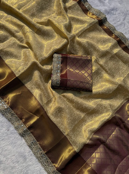 Zoya Maroon Gold Banarasi Kanjivaram Tissue Silk Saree