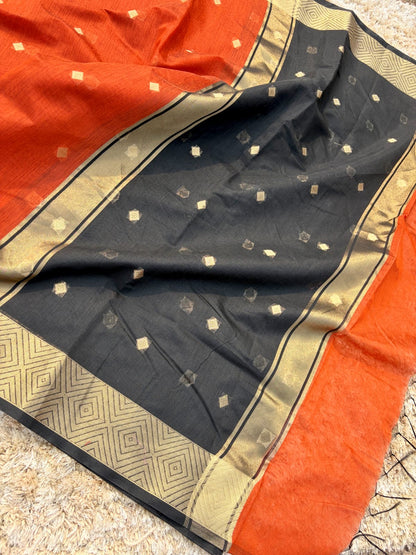 Yamini Orange & Black Gadwal Silk Saree