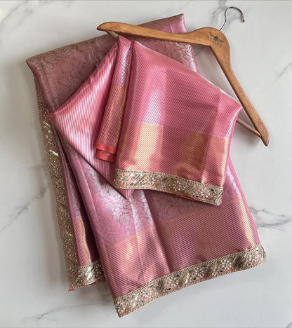 Roselle Blush Pink Banarasi Soft Kanchipuram Silk Saree