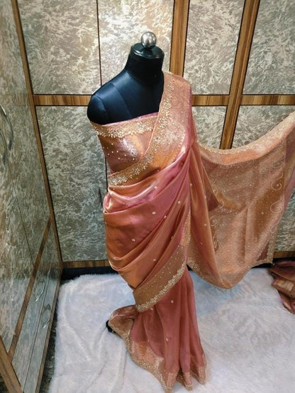 Fariha Peach Tissue Silk Saree