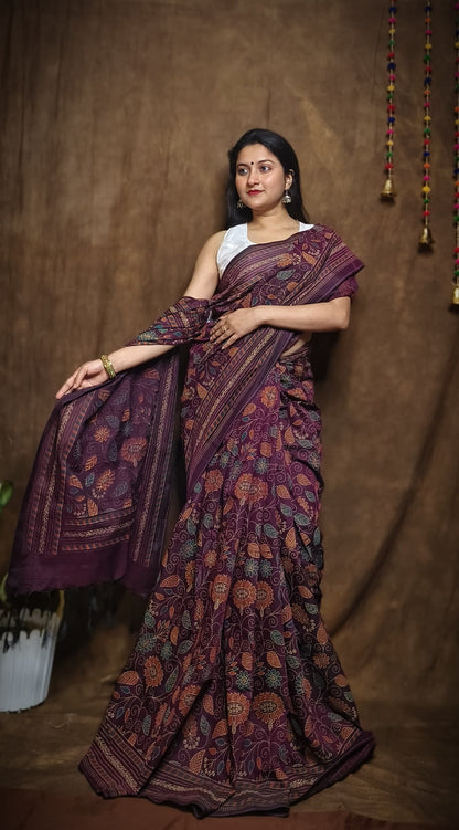 Prakriti Plum Khadi Cotton Saree