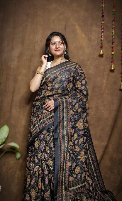 Prakriti Black Khadi Cotton Saree