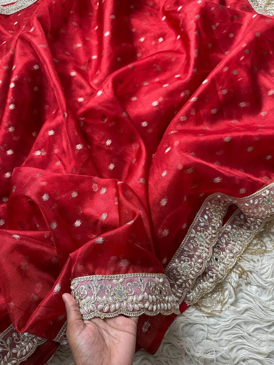 Aarini Red Tissue Silk Saree