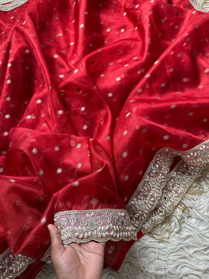 Aarini Red Tissue Silk Saree