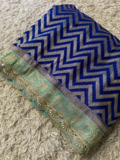 Saanvi Blue & Mint Katan Georgette Silk Saree