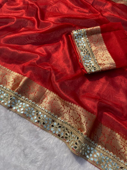 Noori Red Tissue Silk Saree