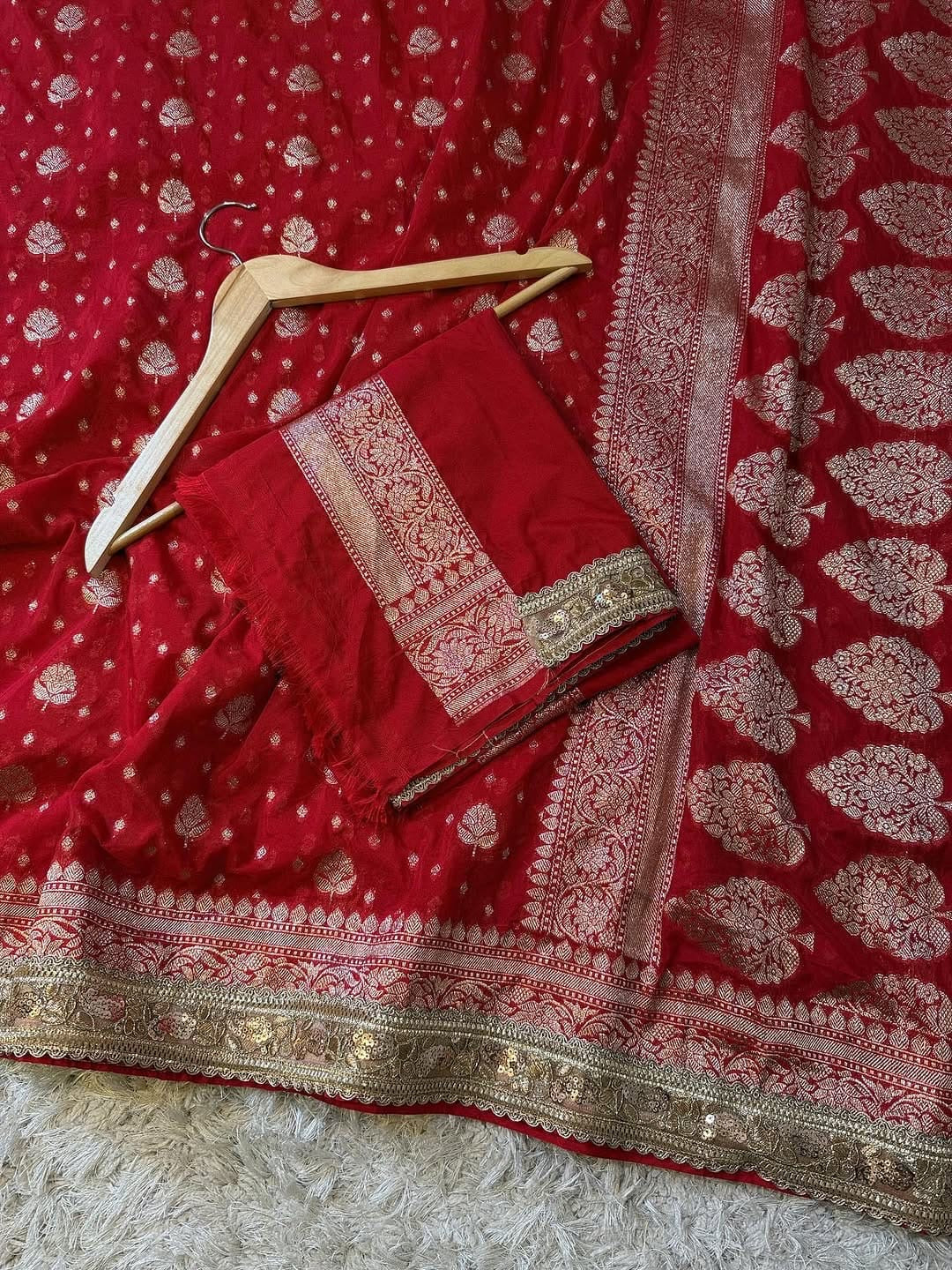 Kumkum Red Khadi Georgette Silk Saree