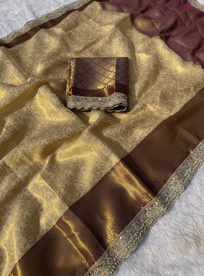 Zoya Maroon Gold Banarasi Kanjivaram Tissue Silk Saree